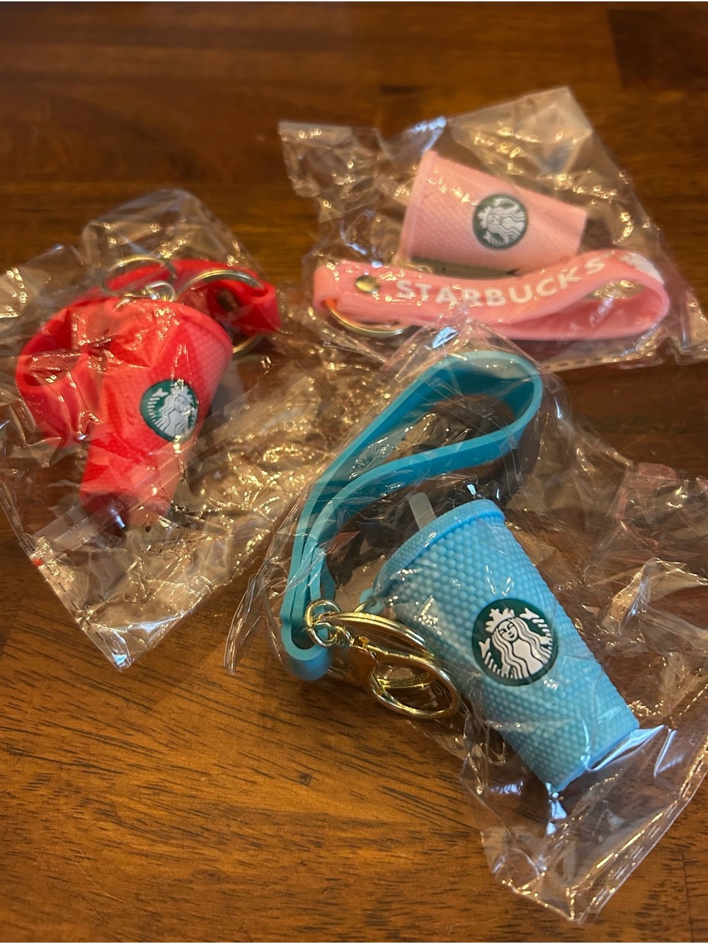 Starbucks SET OF THREE Silicone Mini Cup Keychain Bag Charm w/Green Logo NWOT